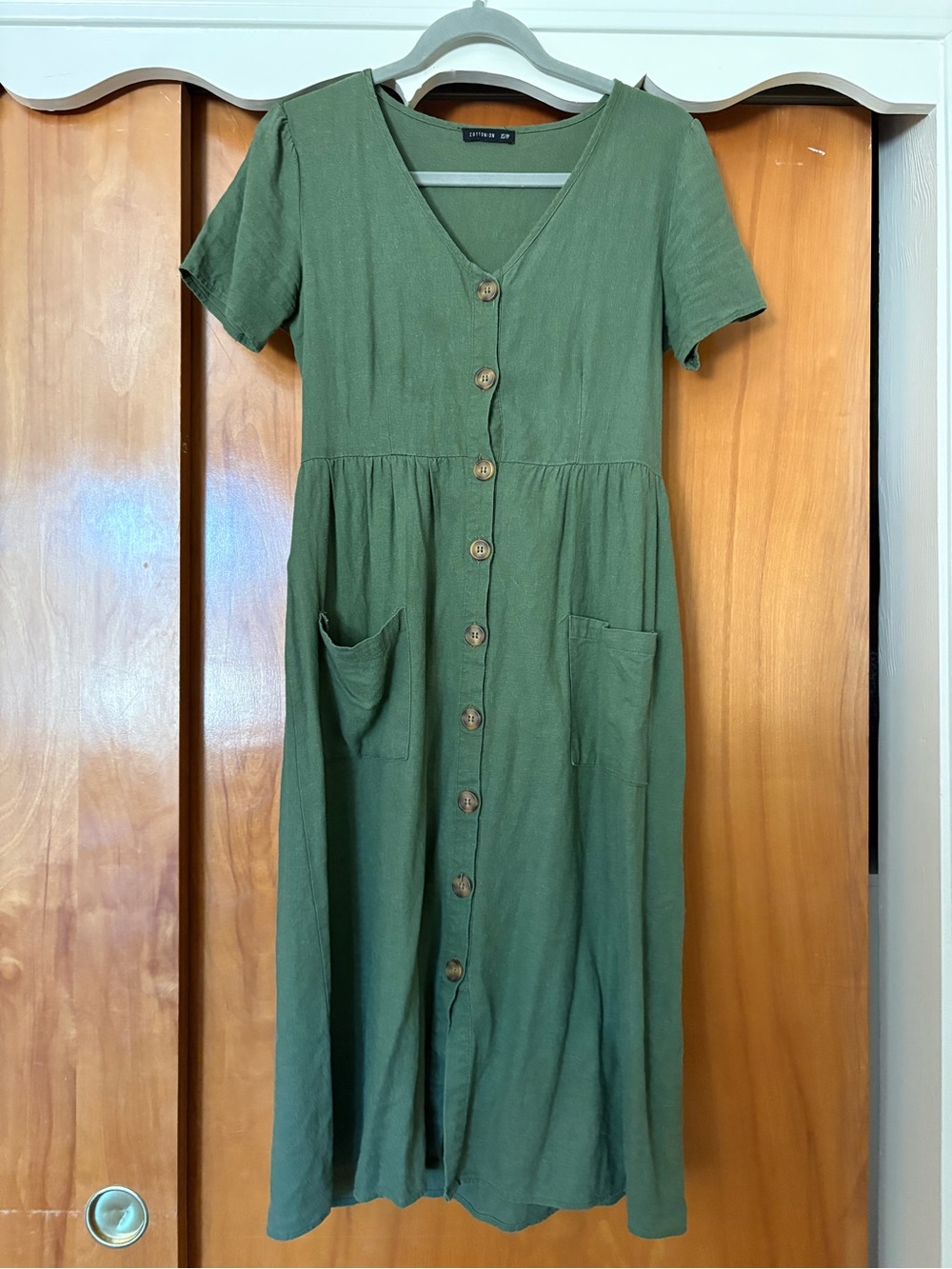 Cotton On Olive Green Button-Front Midi Dress